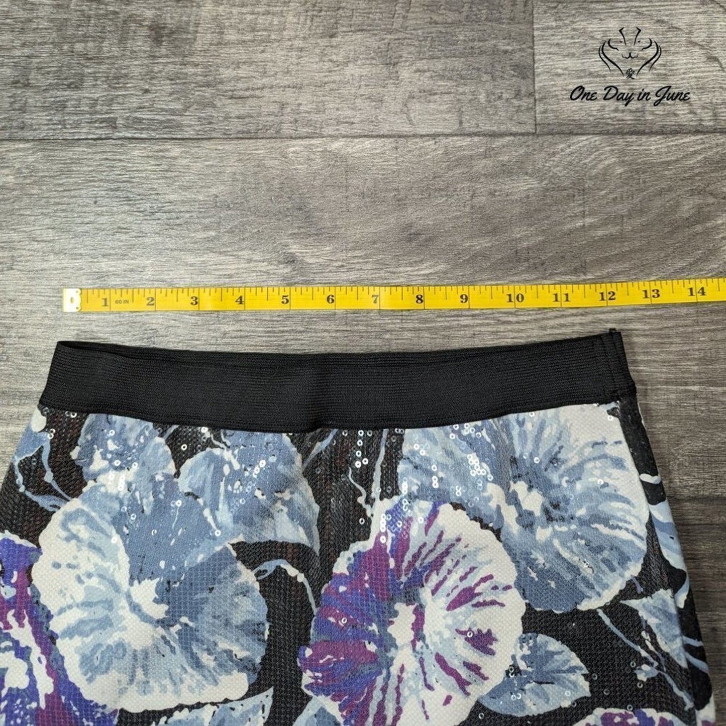 Pins and Needles Sequin Mini Skirt Floral Black Blue Purple Elastic Waist Size S