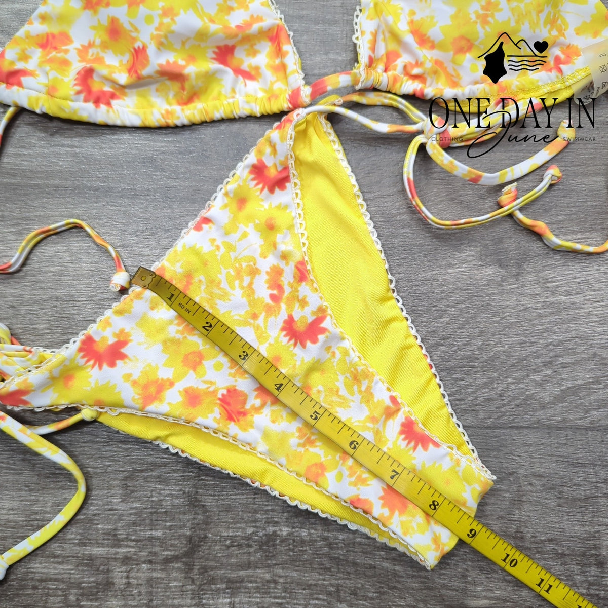 Adisputent Triangle Tie Side Bikini Swimsuit Yellow Orange Floral Size S