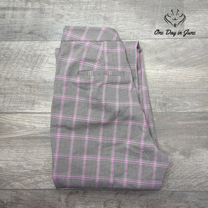 Halogen Bootcut Dress Pants Gray Pink Plaid Windowpane Trousers Size 8