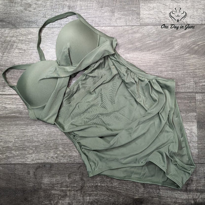 ODIJ Cross Front Cut Out Tummy Control One Piece Size M