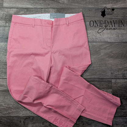 Talbots Perfect Crop Pants Pink Slim Leg Button Hem NWT Petite Size 8P