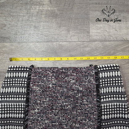 Loft Outlet Tweed Textured Mini Skirt Black White Fringe Trim Lined Size 8