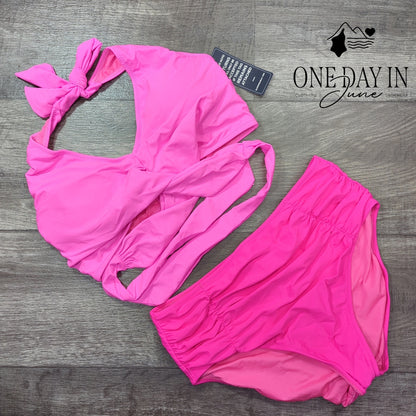 Blooming Jelly High Waist Halter Tie Wrap Bikini Swimsuit Size L