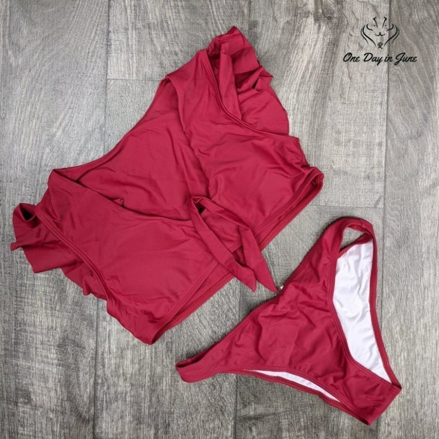 Anasabi Ruffle Crop Cheeky Bikini Swimsuit Size L