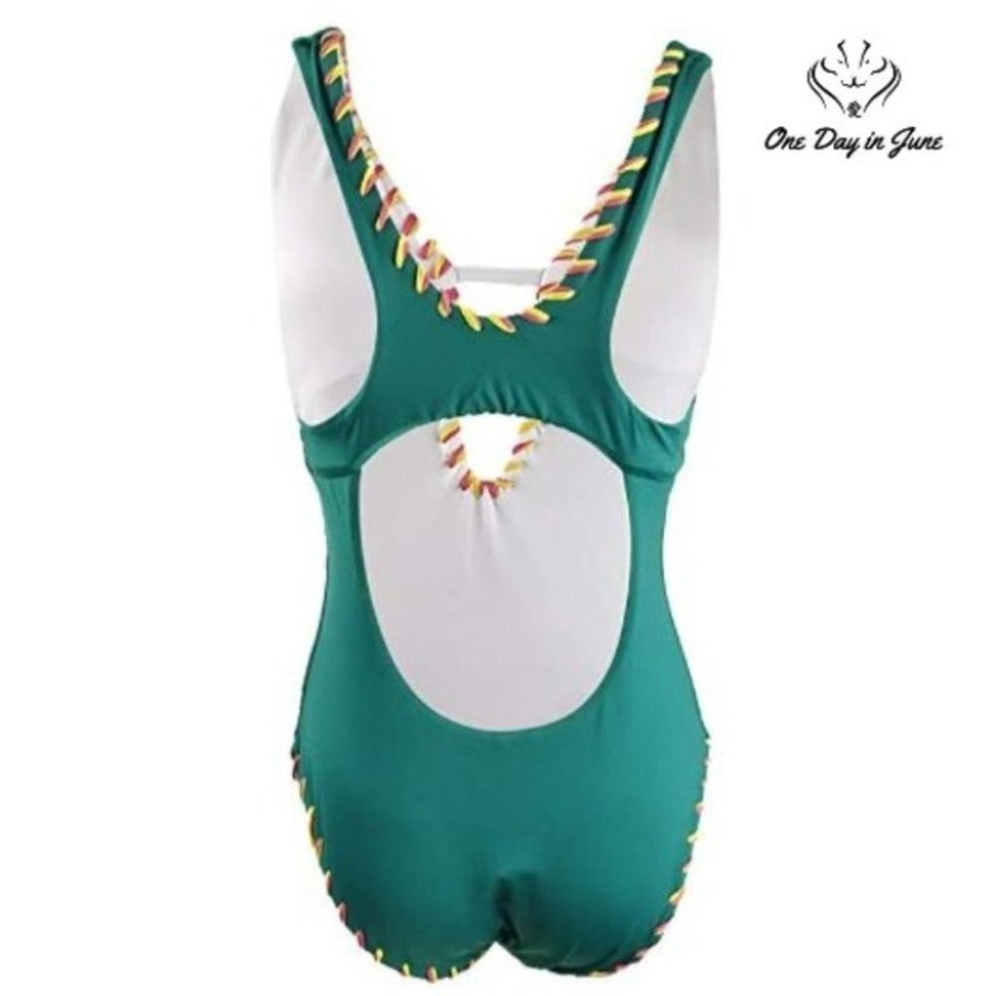 Becca Camille Reversible One Piece Swimsuit Teal White Whipstitch NWT Size S