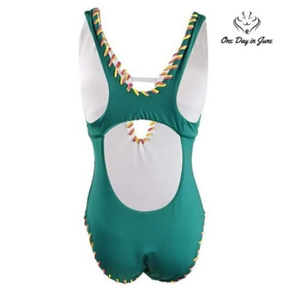 Becca Camille Reversible One Piece Swimsuit Teal White Whipstitch NWT Size S