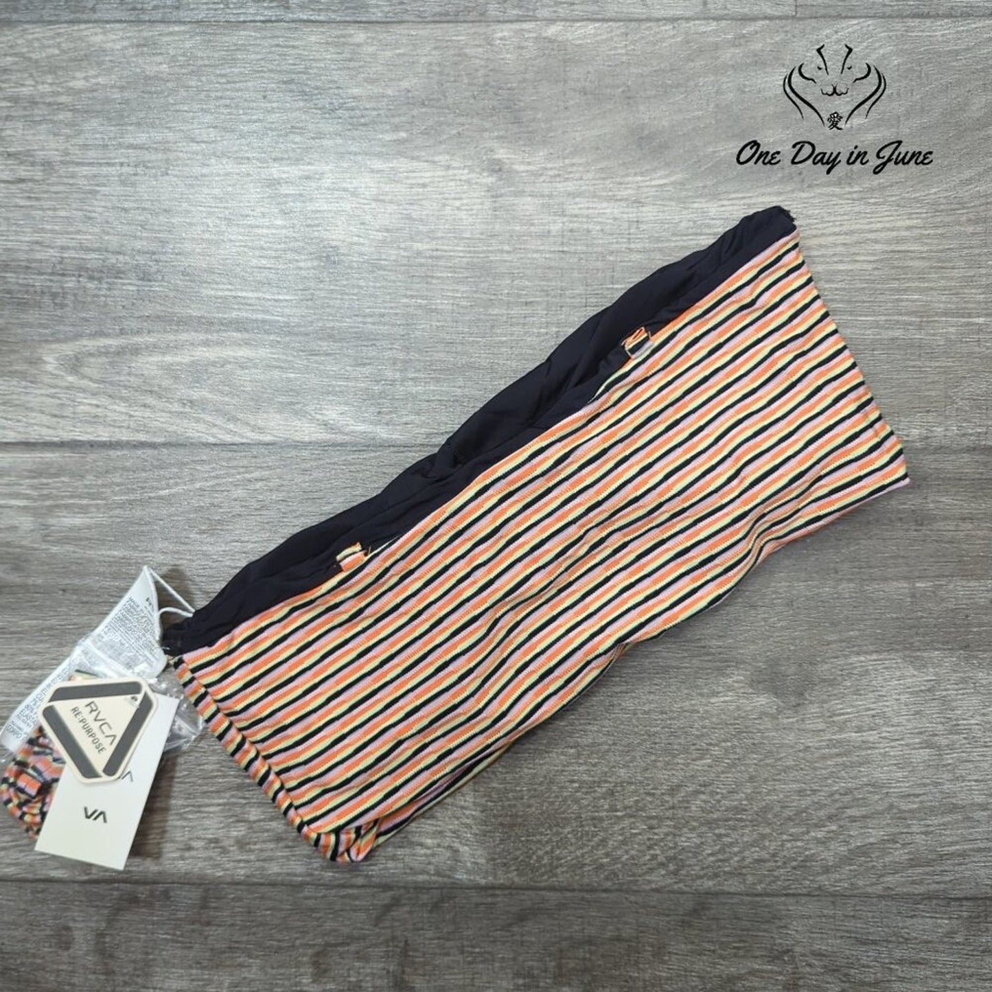 RVCA Cosmic Way Bandeau Bikini Top Striped Removable Straps NWT Size M