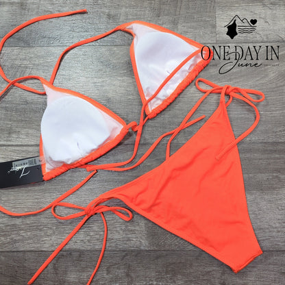 Zuobango Ribbed Adjustable Triangle Tie Side Bikini Swimsuit Size L