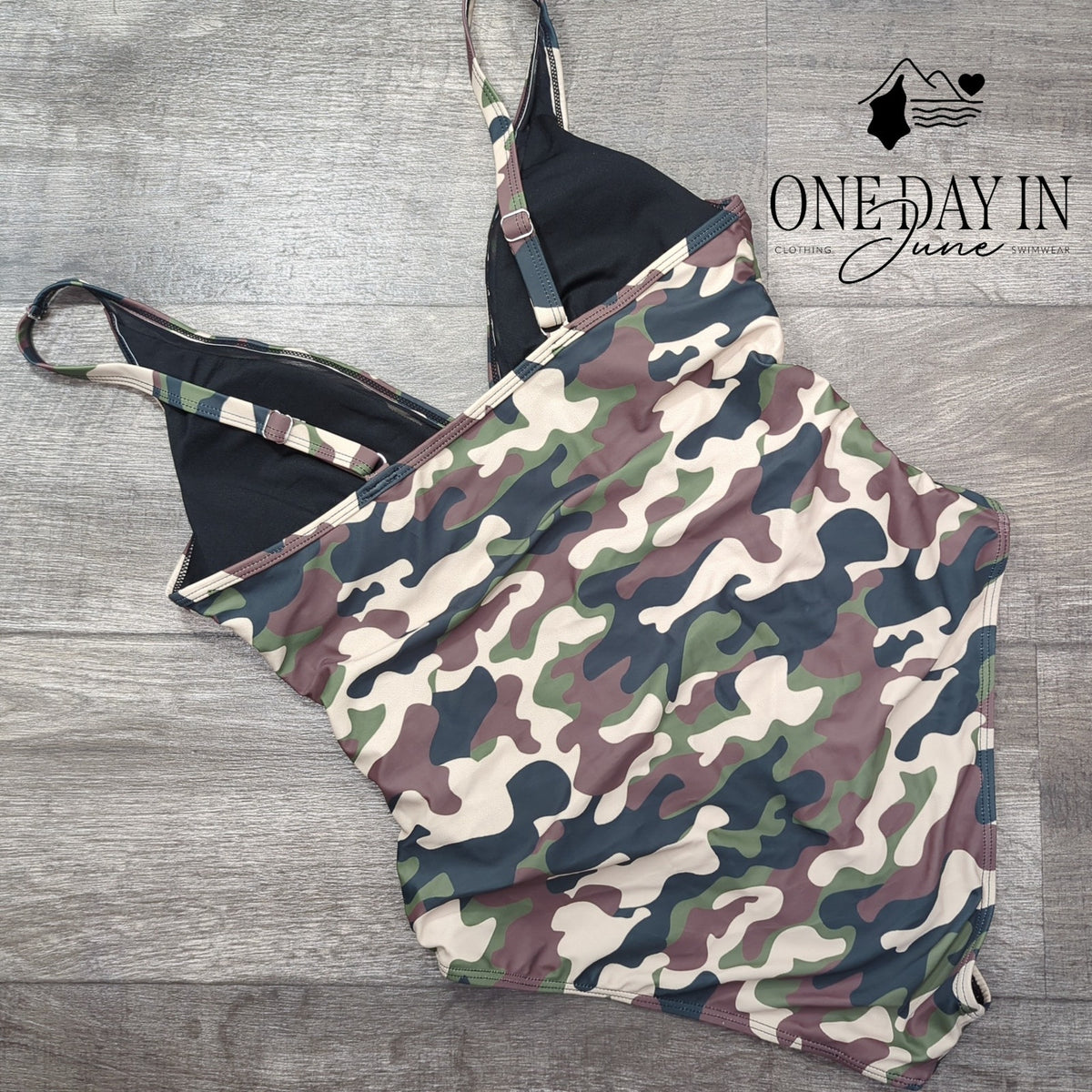 Adisputent Camo Mesh Cutout One Piece Swimsuit Plunge Neck Ruched Size L