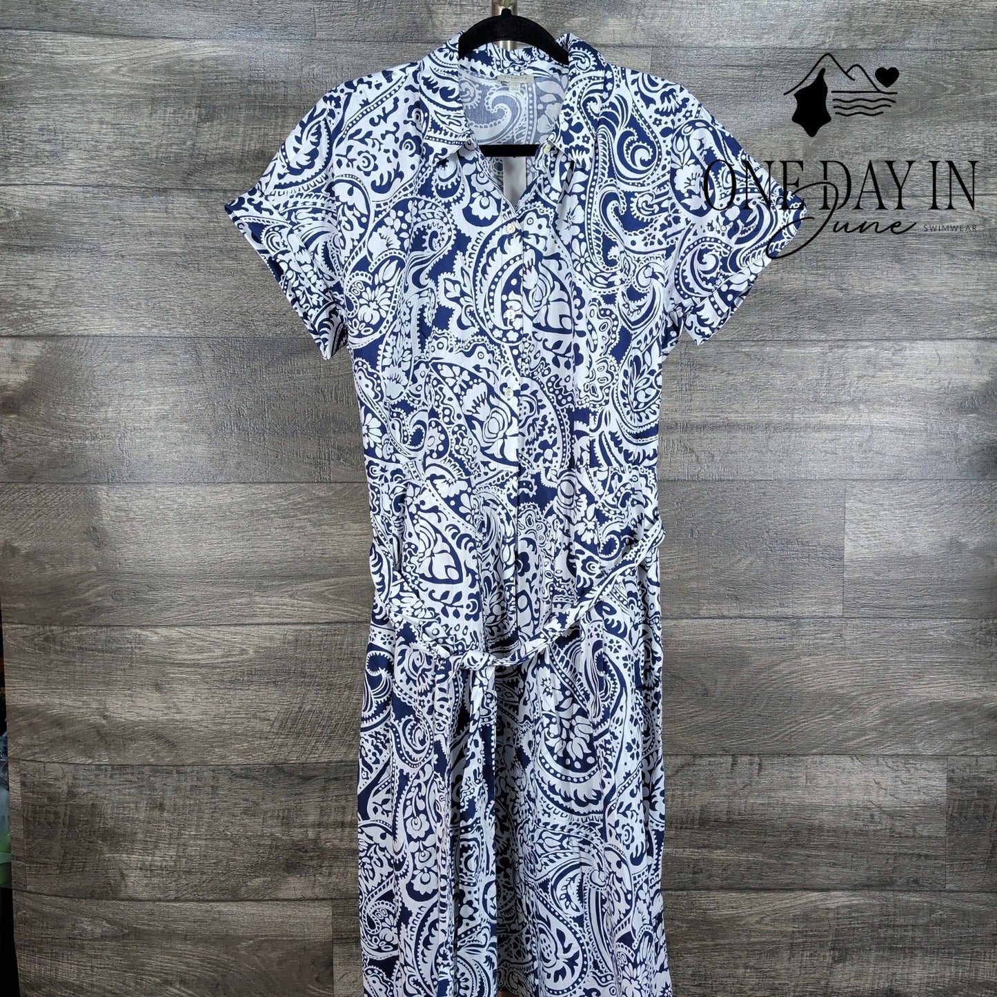 Talbots Button Front Belted Midi Dress Size 14