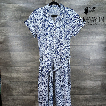 Talbots Button Front Belted Midi Dress Size 14