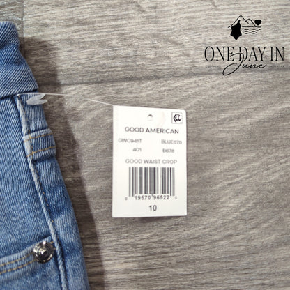 Good American Good Waist High Rise Crop Skinny Distressed Jeans Size 10