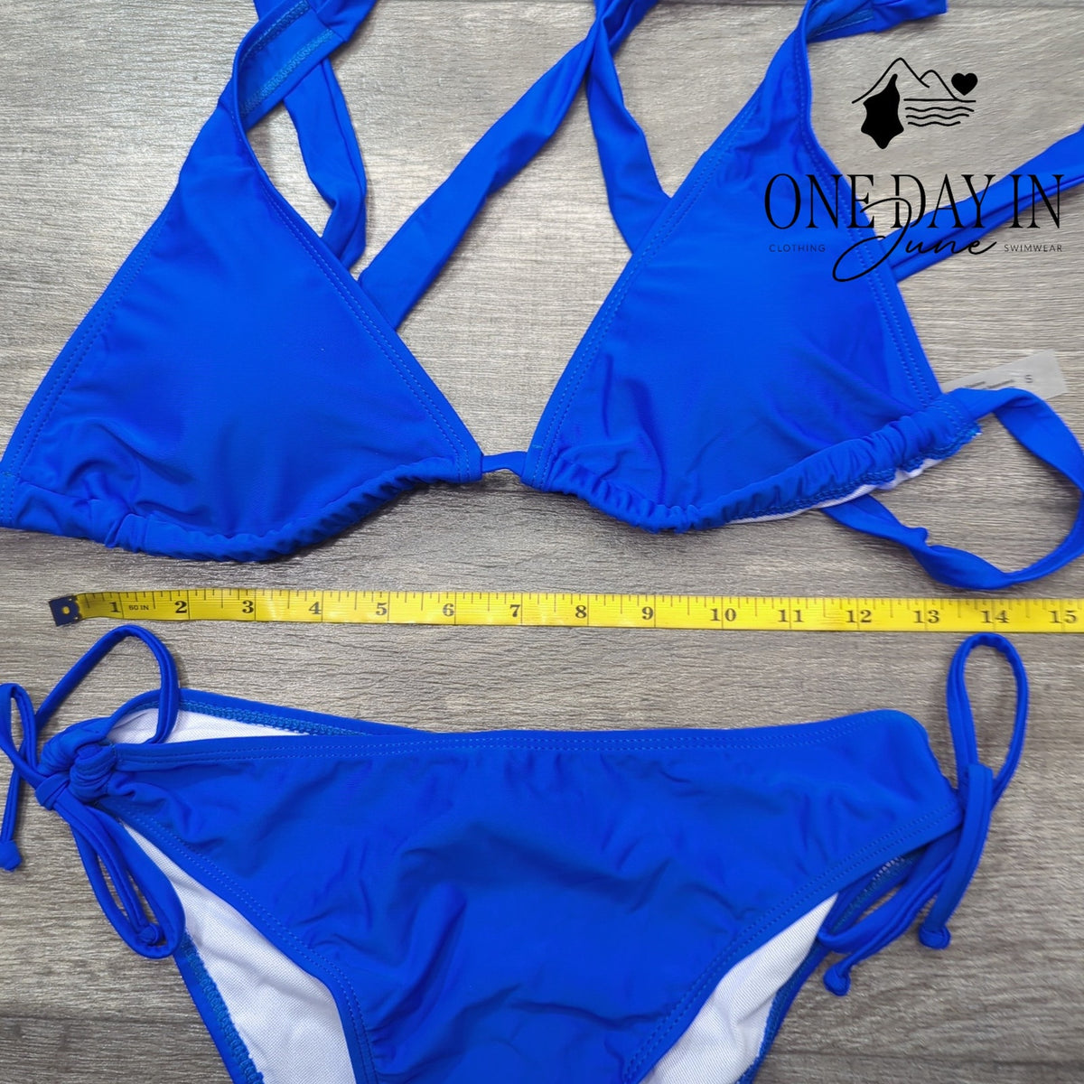 Adisputent Triangle Halter Tie Side Bikini Swimsuit Royal Blue Size S
