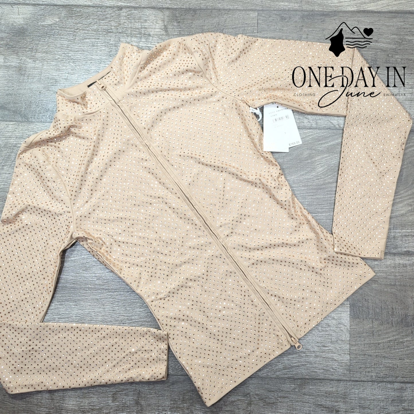Good American Bejeweled Full Zip Long Sleeve Top Size S