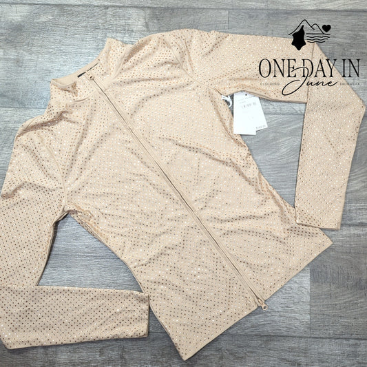 Good American Bejeweled Full Zip Long Sleeve Top Size S