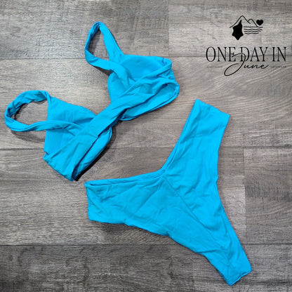 Aleumdr High Cut Knot Front Cheeky Bikini Swimsuit Size M