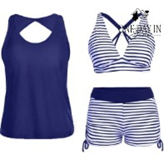 Yonique Boyshort Crop 3 Piece Bikini Swimsuit Size L