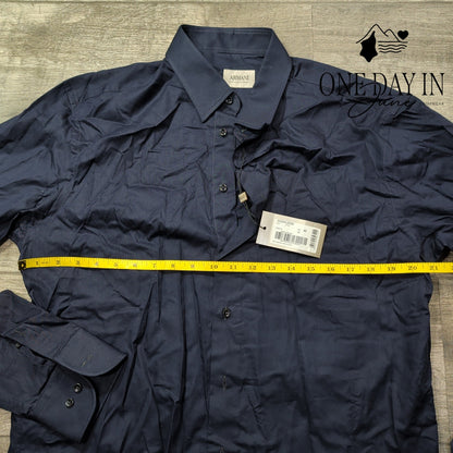 Armani Collezioni Men's Dress Shirt Navy Blue Long Sleeve NWT Size 42 (16.5)