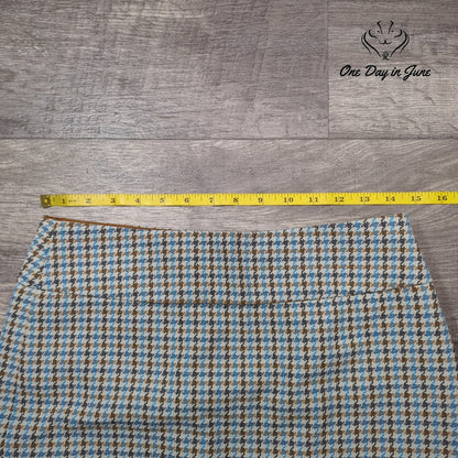 The Limited Houndstooth Mini Skirt Blue Brown Ivory Fully Lined Size 2