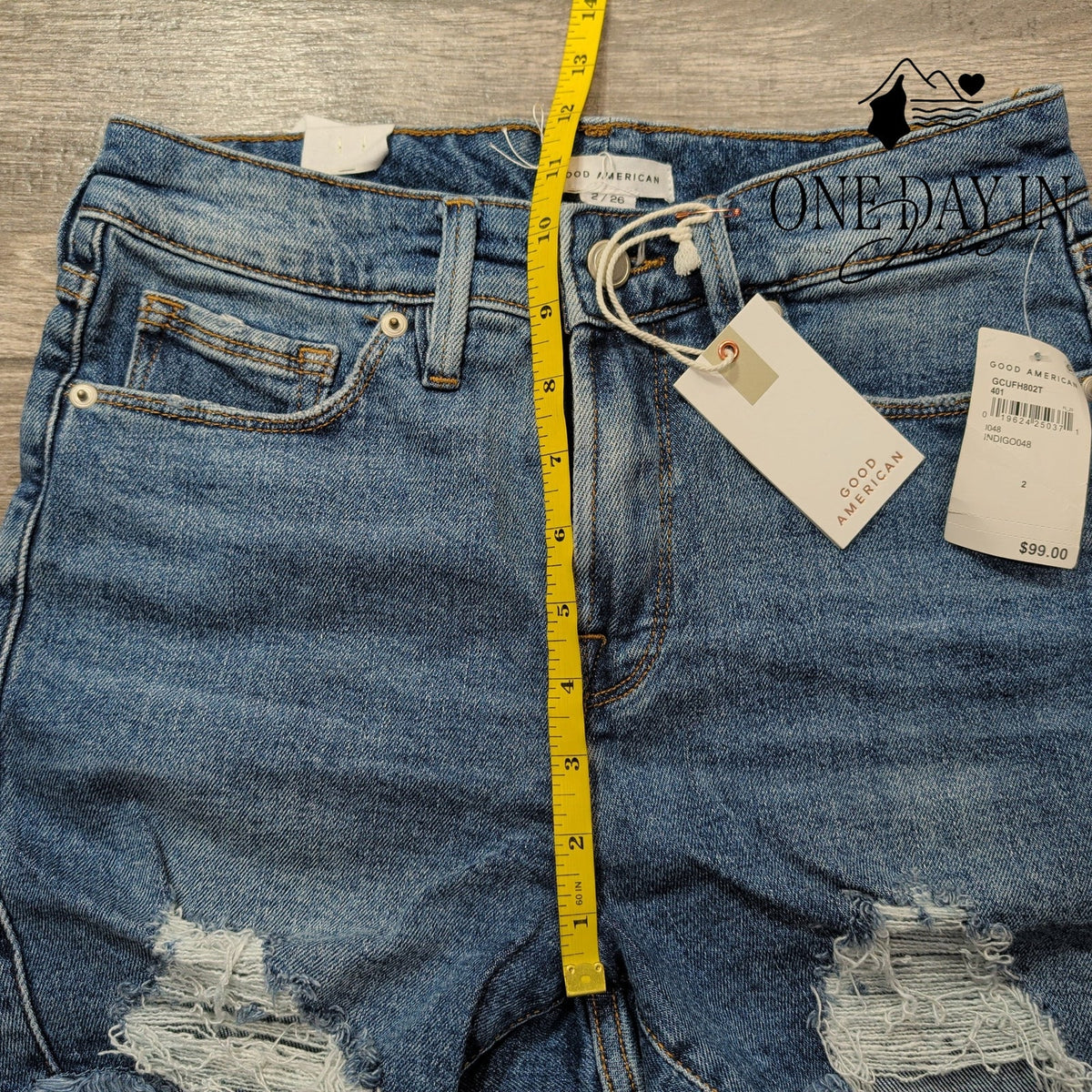 Good American Cut Off Denim Shorts Distressed Frayed Hem NWT Size 2