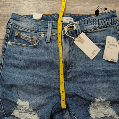 Good American Cut Off Denim Shorts Distressed Frayed Hem NWT Size 2