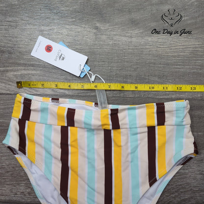 Cupshe High Waist Striped Bikini Bottom Multicolor NWT Size M