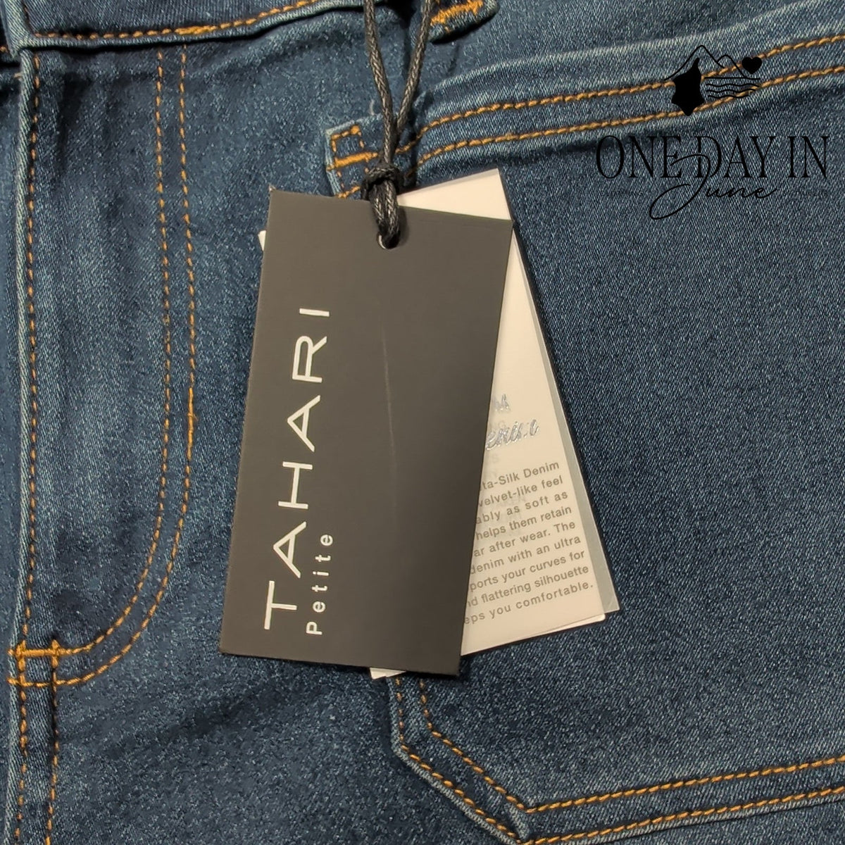 Tahari Petite Natalie Mid Rise Miniboot Jeans Blue Seta Silk NWT Size 6P