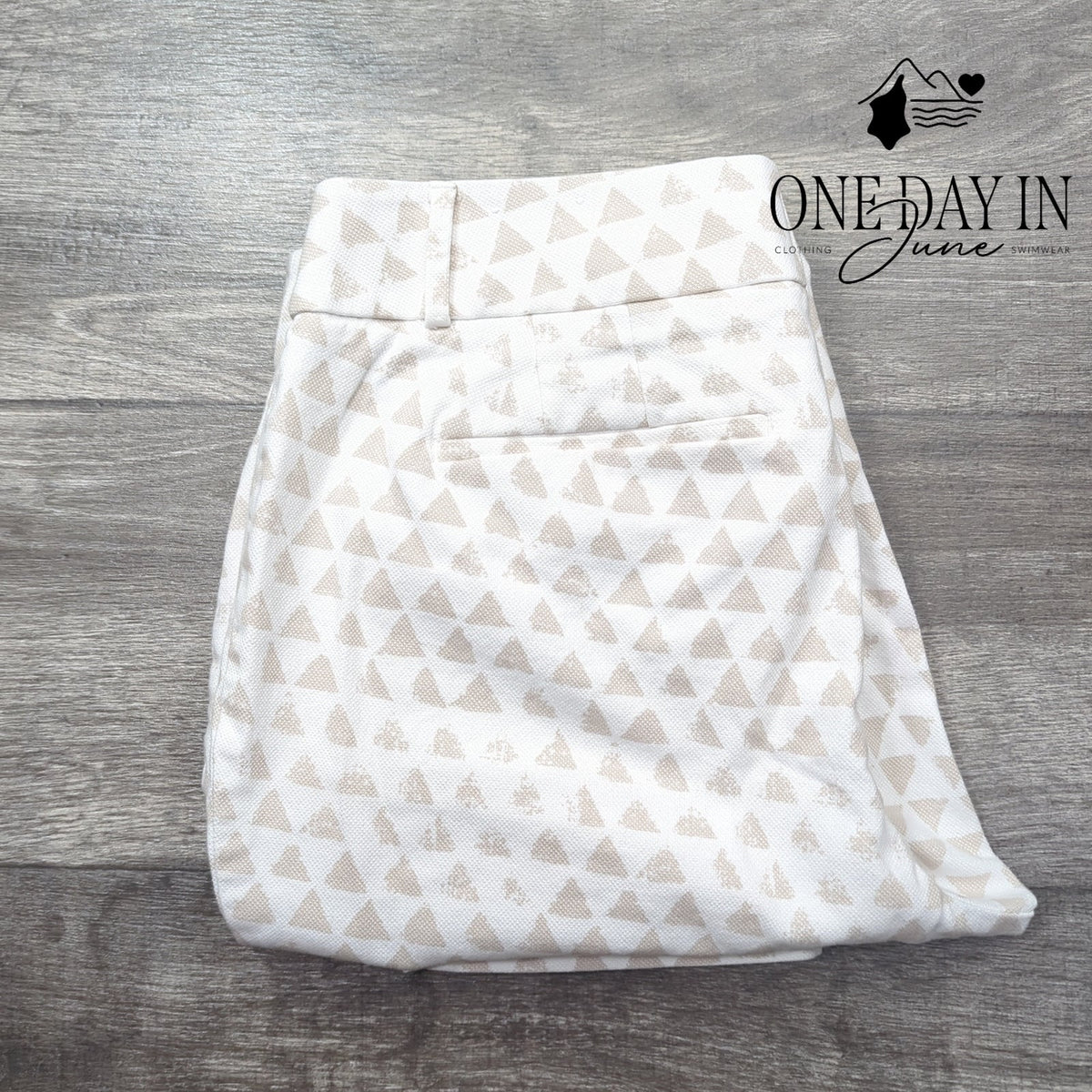 Loft Julie Cropped Pants White Beige Geometric Print Straight Leg Size 12
