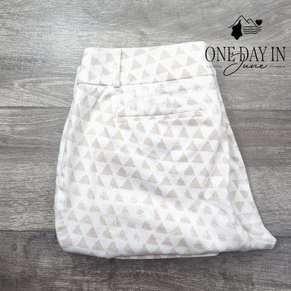 Loft Julie Cropped Pants White Beige Geometric Print Straight Leg Size 12