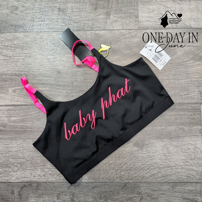 Baby Phat Bikini Top Black Hot Pink Logo Crop Y2K Swim NWT $48 Size L
