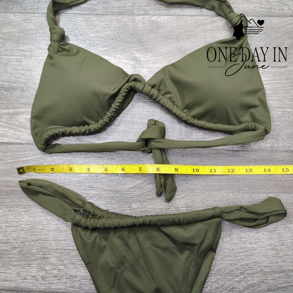 CharmLeaks Adjustable Triangle Tie Back Bikini Swimsuit Olive Green NWT Size L