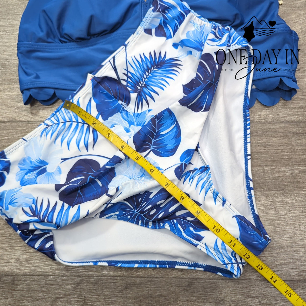 PatPat PatPat Scallop Edge High Waist Bikini Swimsuit Blue Tropical NWT Size L