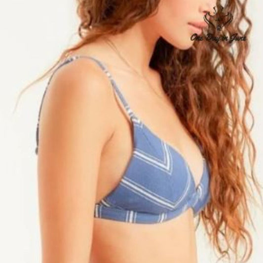 Billabong Sea Beyond Fixed Triangle Bikini Top Blue Stripe Sail Away NWT Size XL