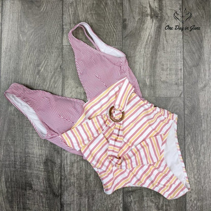 Amzbrly Striped "O" Ring Belt One Piece Swimsuit Size S