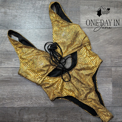 Soly Hux Deep V Tie Wrap Cheeky One Piece Swimsuit Size M