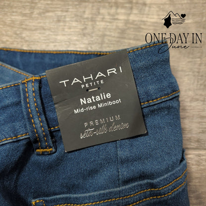 Tahari Petite Natalie Mid Rise Miniboot Jeans Blue Seta Silk NWT Size 6P