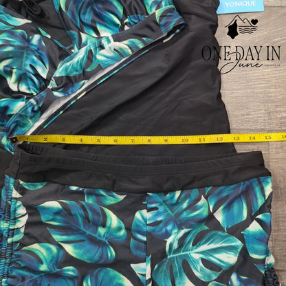 Yonique Boyshort Cage Back 3 Piece Bikini Swimsuit Size L