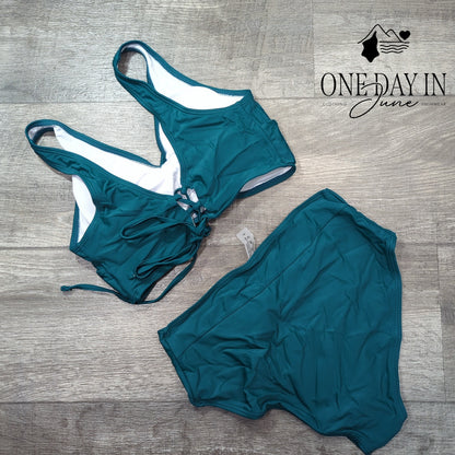 Limeeke Twist Front Lace Up Back Bikini Swimsuit Size S