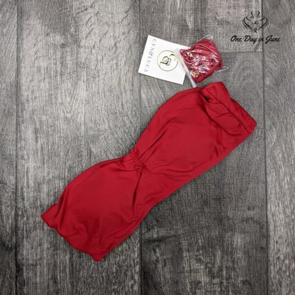 Cyn Luca Standard Ruched Front Bandeau Bikini Top Size L