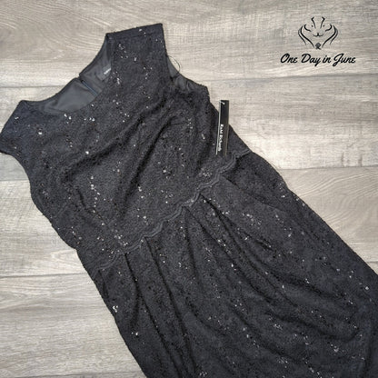 R&M Richards Sequin Lace Cocktail Dress Black Sleeveless NWT Size 12
