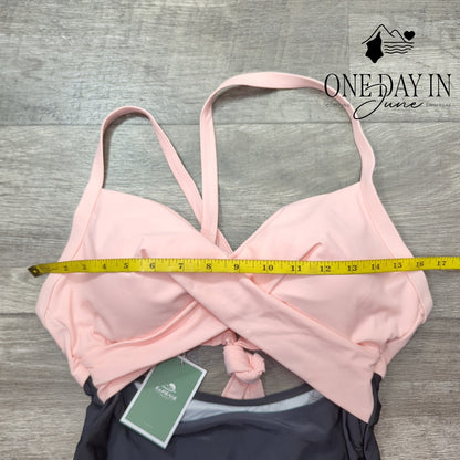 Eomenie Cross Front Cutout One Piece Swimsuit Pink Black NWT Size M