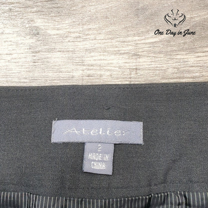 Atelier Pleated Flare Mini Skirt Gray Button Detail Size 2