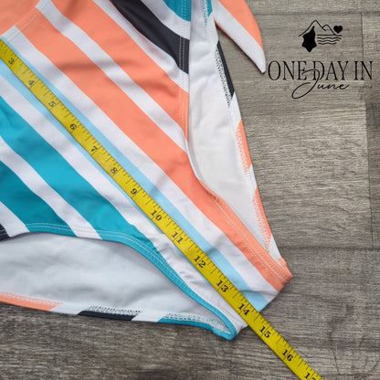 Dokotoo Orange Crop Top High Waist Striped Tie Side Bikini Swimsuit NWT Size S
