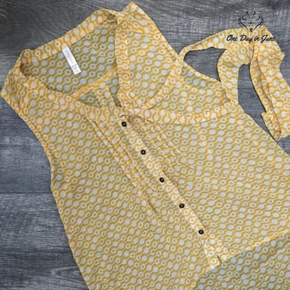 Xhilaration Sheer  Button Down Blouse Asymetrical Hem Size S