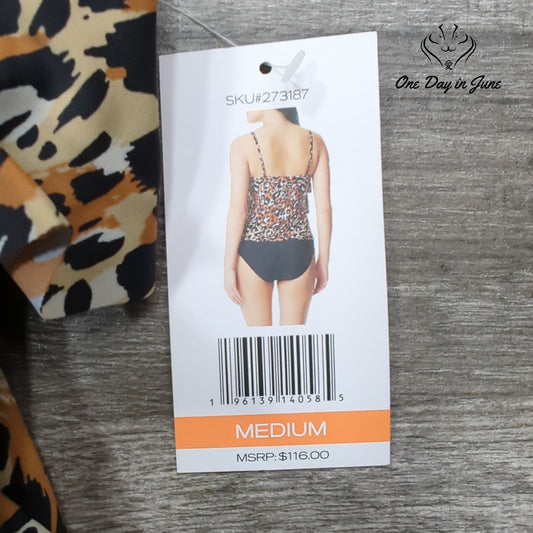 Into The Bleu Leopard Flounce Tankini Top Size M