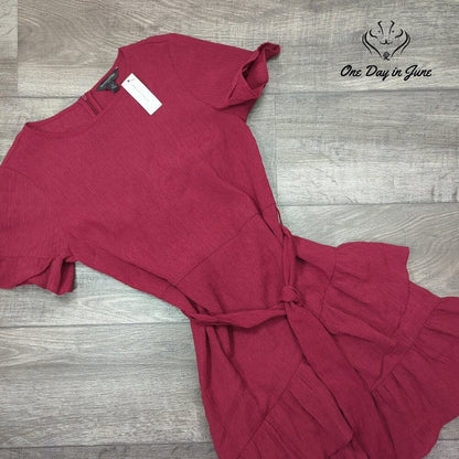 Banana Republic Mini Dress Berry Pink Ruffle Tie Waist NWT $79.99 Size 4