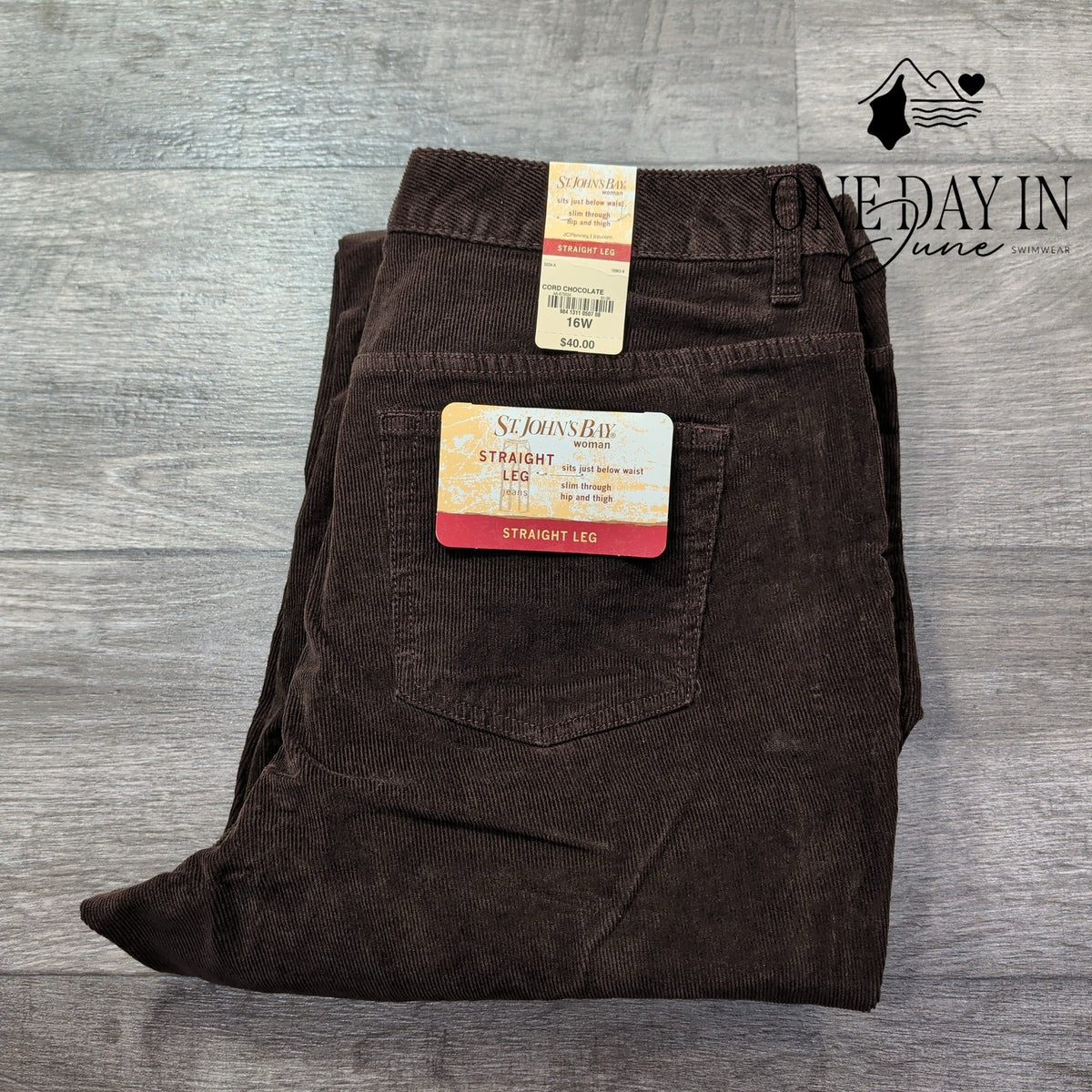St. John's Bay Plus Size Straight Leg Corduroy Pants Brown NWT Size 16W