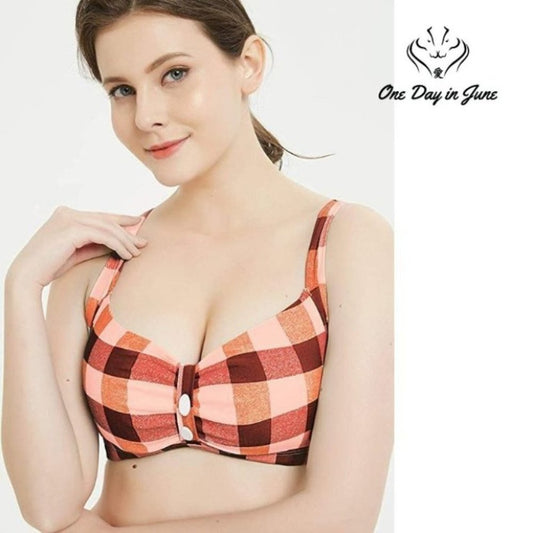 Futurino Vintage 50s Plaid Pattern Halter Bikini Top Size XS
