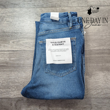 Good American Good Curve Straight Distressed Jeans Blue NWT $145 Size 2