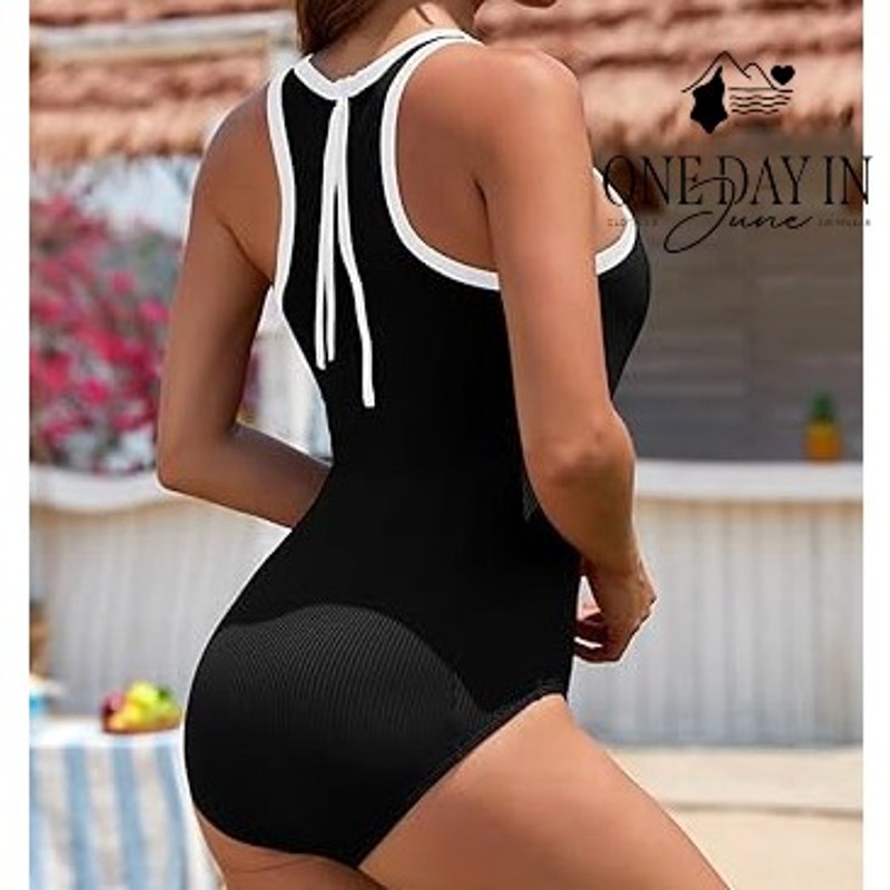 Charmo High Neck Ribbed One Piece Swimsuit Size M